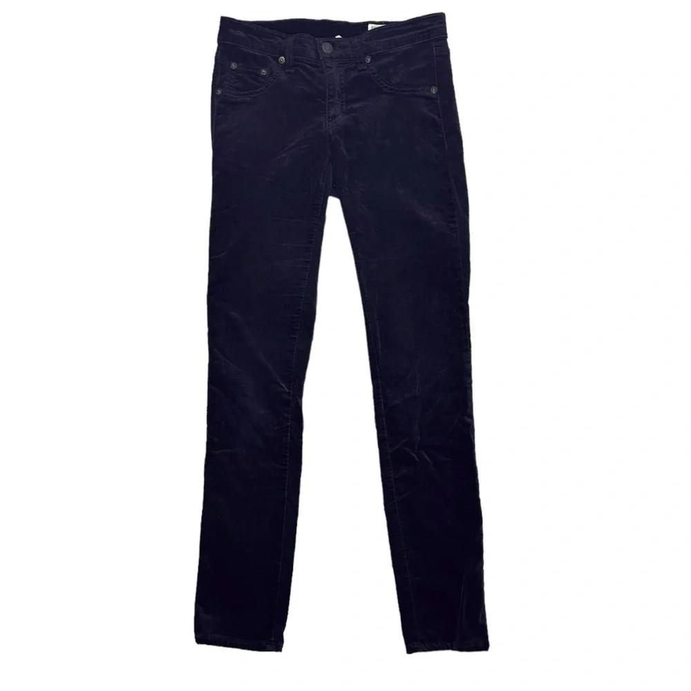 Rag And Bone Black Velvet Skinny Stretch Jeans Zipper Size 24 - Picture 1 of 14
